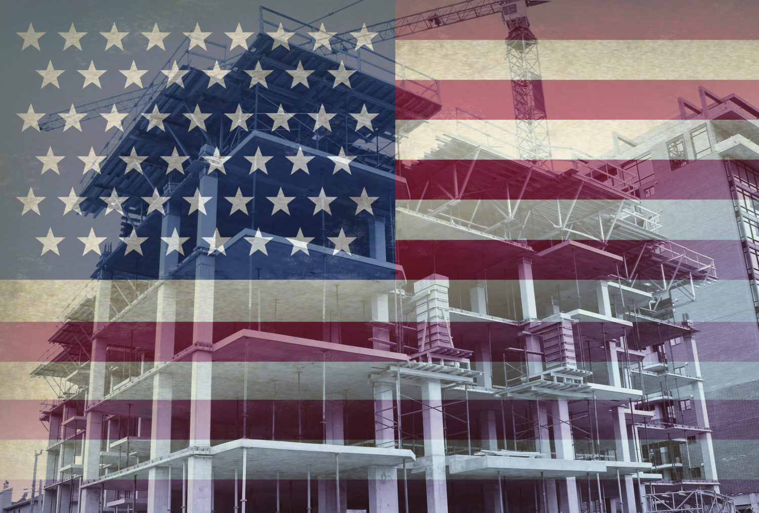 American Flag with Manufacturing Facility in Background